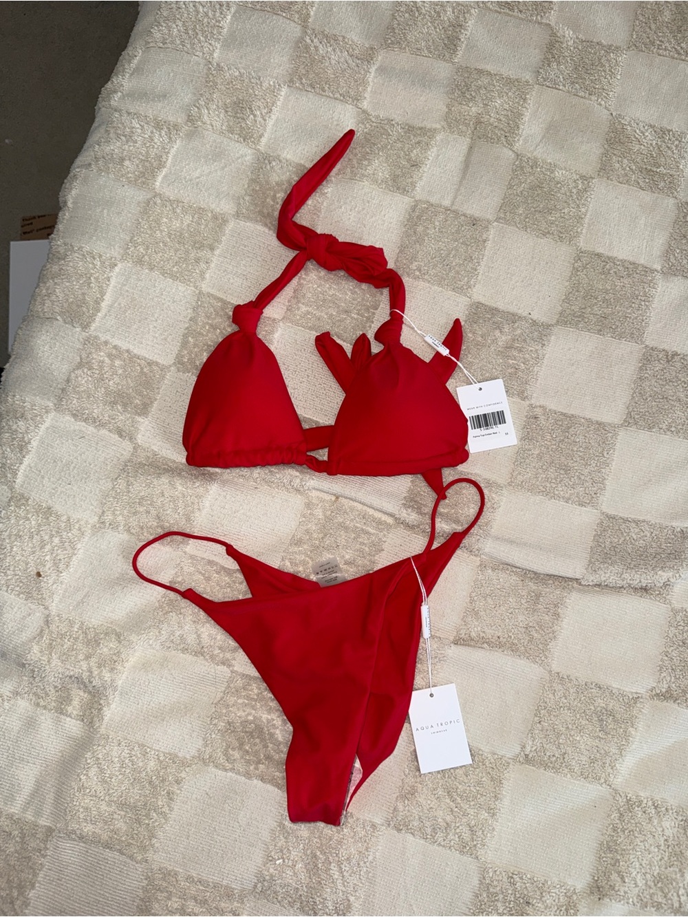 NWT Aqua Tropic Red Bikini Set - Triangle‎ Top & High-Cut Bottoms M/L
